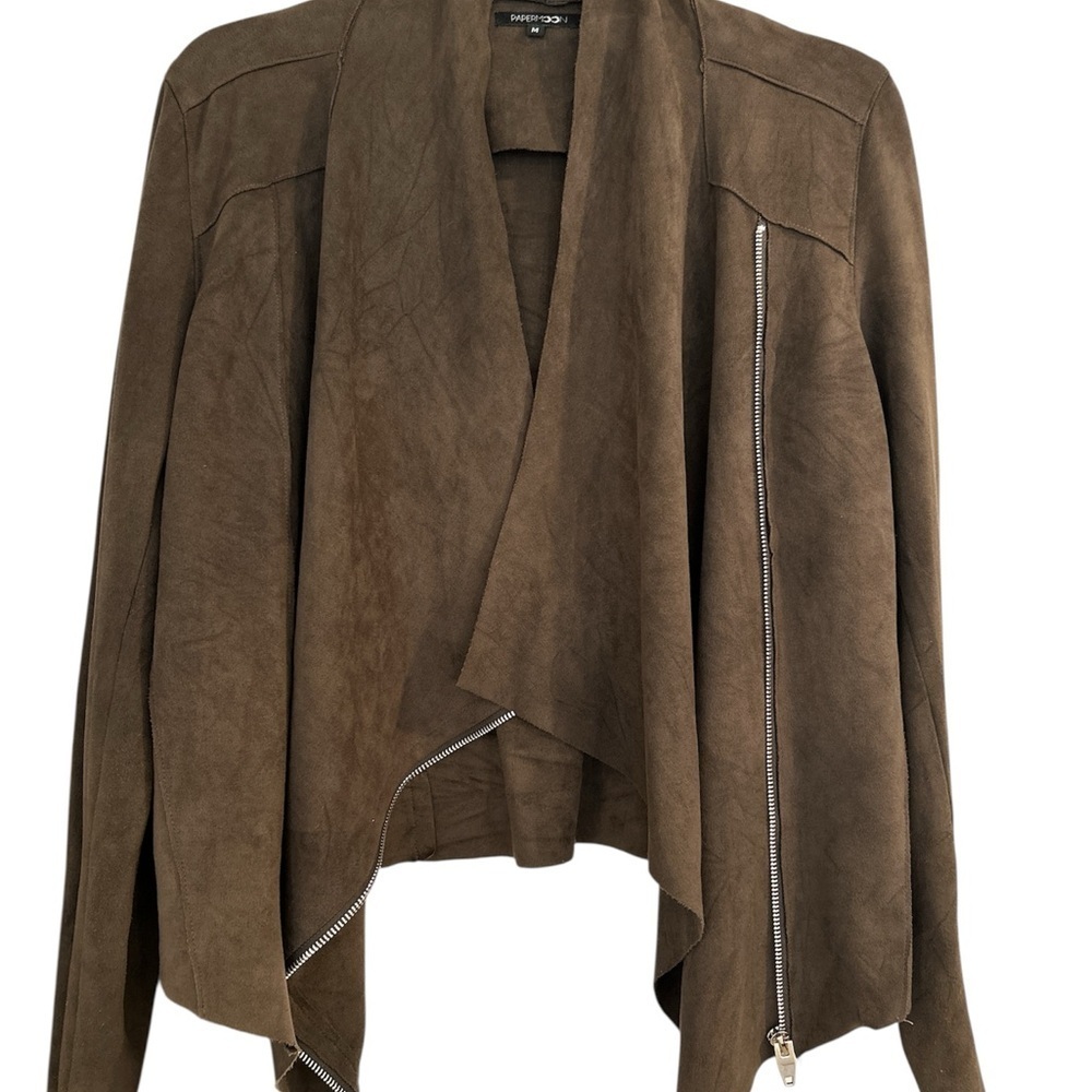Papermoon Olive Faux Suede drape front Jacket